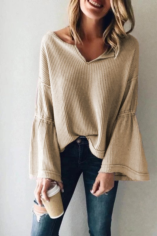 BELL SLEEVE CASUAL LOOSE SWEATER TOP