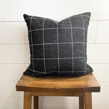 Black Window Pane with White Grid Pillow Cover